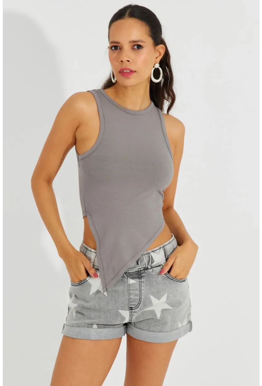 Kadın Gri Asimetrik Bluz B2734