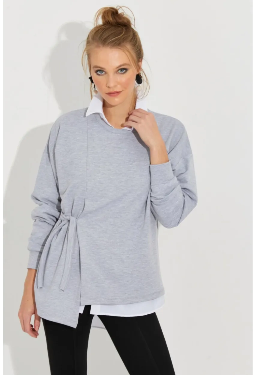 Kadın Gri Bağlamalı Sweatshirt Yİ2493