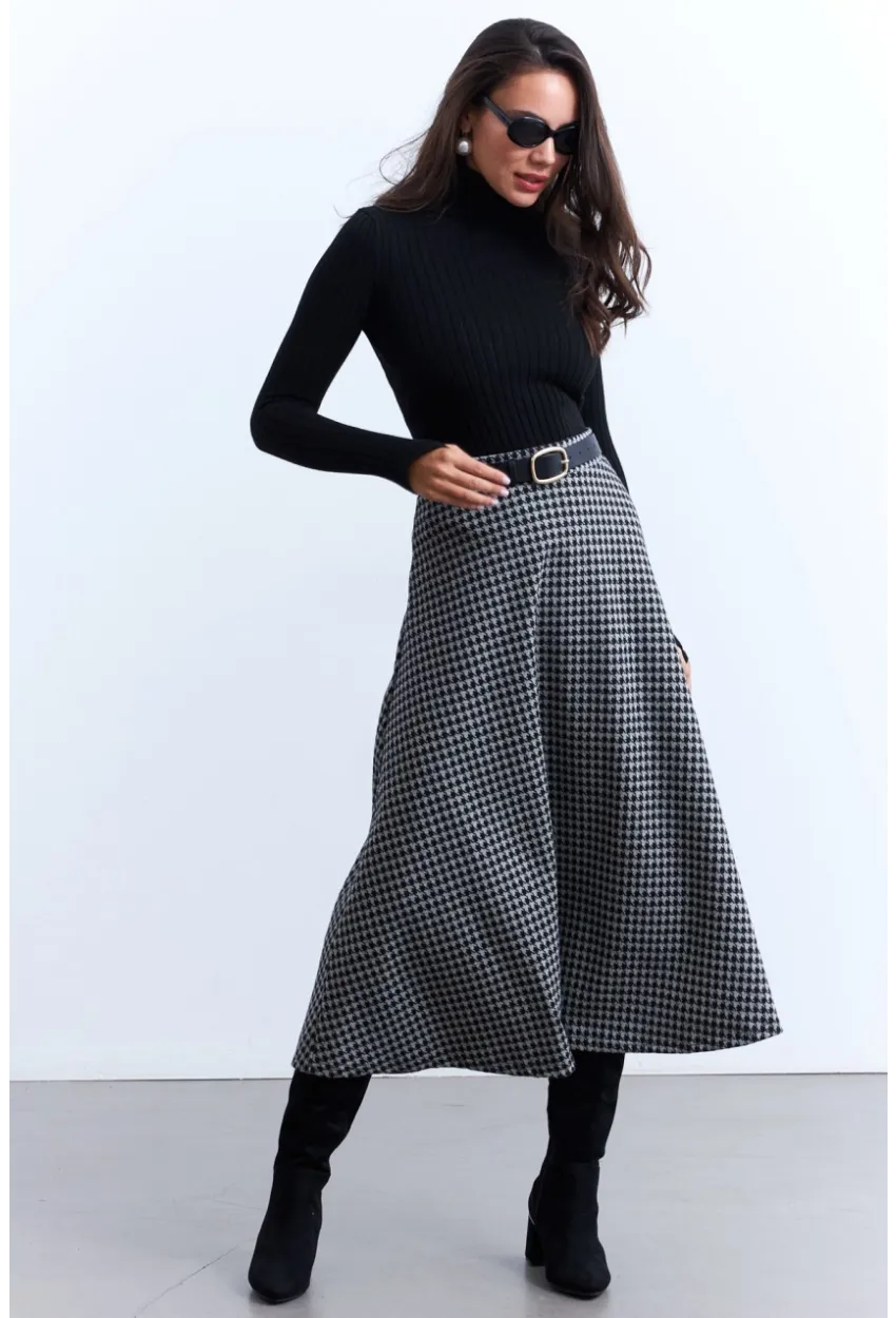 Kadın Gri Desenli Çan Etek MLON3007