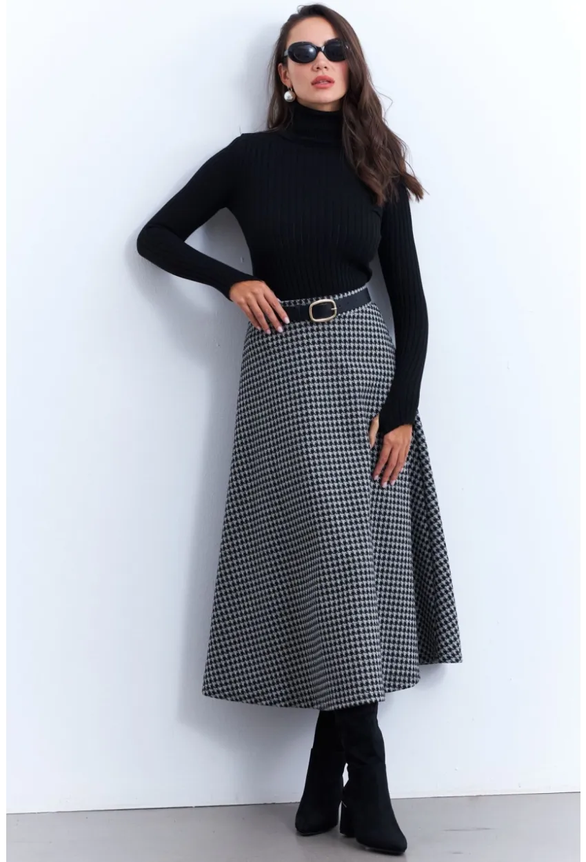 Kadın Gri Desenli Çan Etek MLON3007