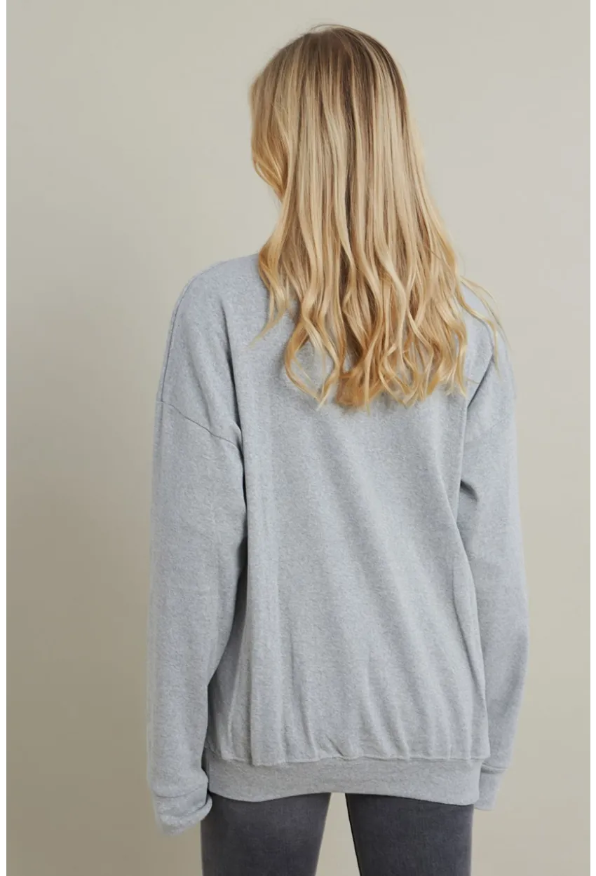 Kadın Gri-Fuşya Nakışlı Sweatshirt YLE20