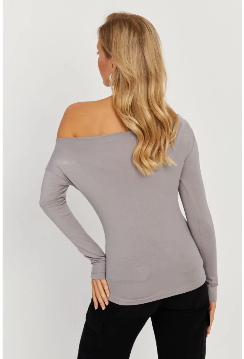 Kadın Gri Kayık Yaka Bluz LPP1254