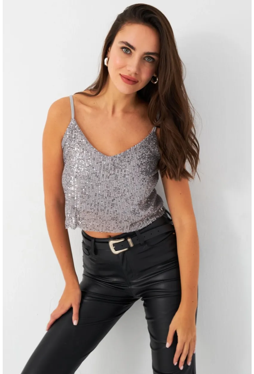 Kadın Gri Payetli Büstiyer SHR10