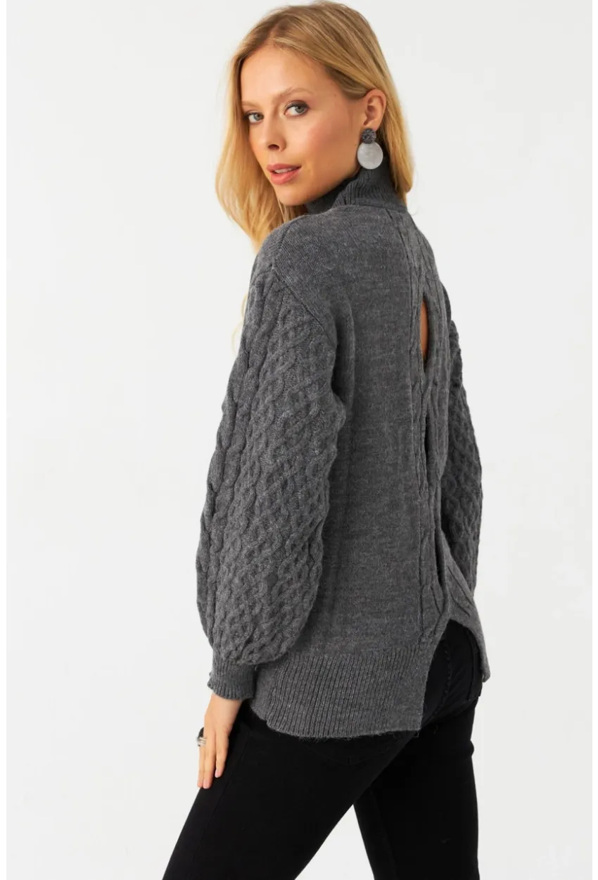 Kadın Gri Pencereli Kazak SE3