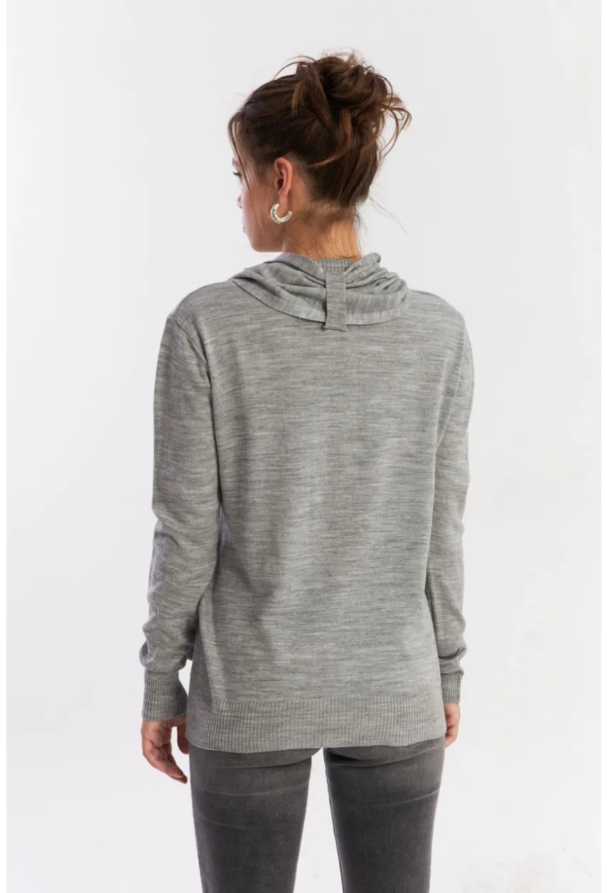 Kadın Gri Şal Aksesuarlı Triko Bluz YV286