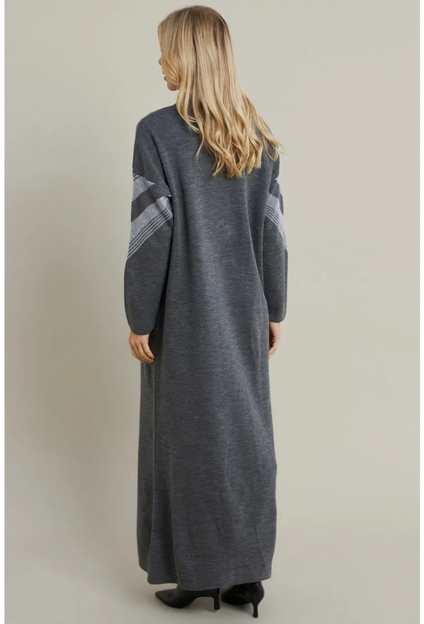 Kadın Gri Simli Maxi Triko Elbise MTC3215