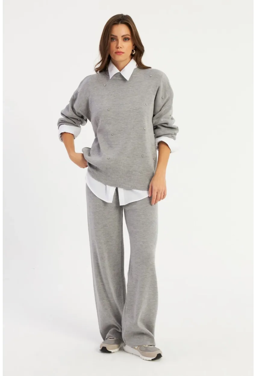 Kadın Gri Taşlı Alt Üst Takım MYİL10