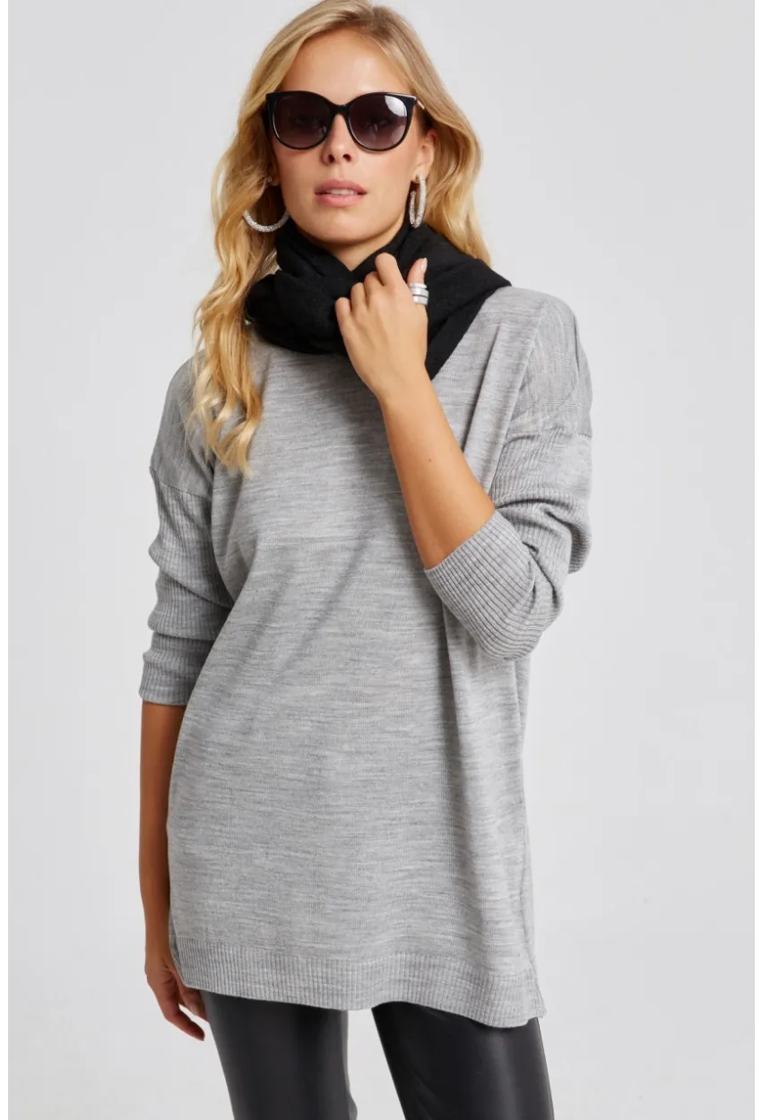 Kadın Gri Triko Tunik YV110