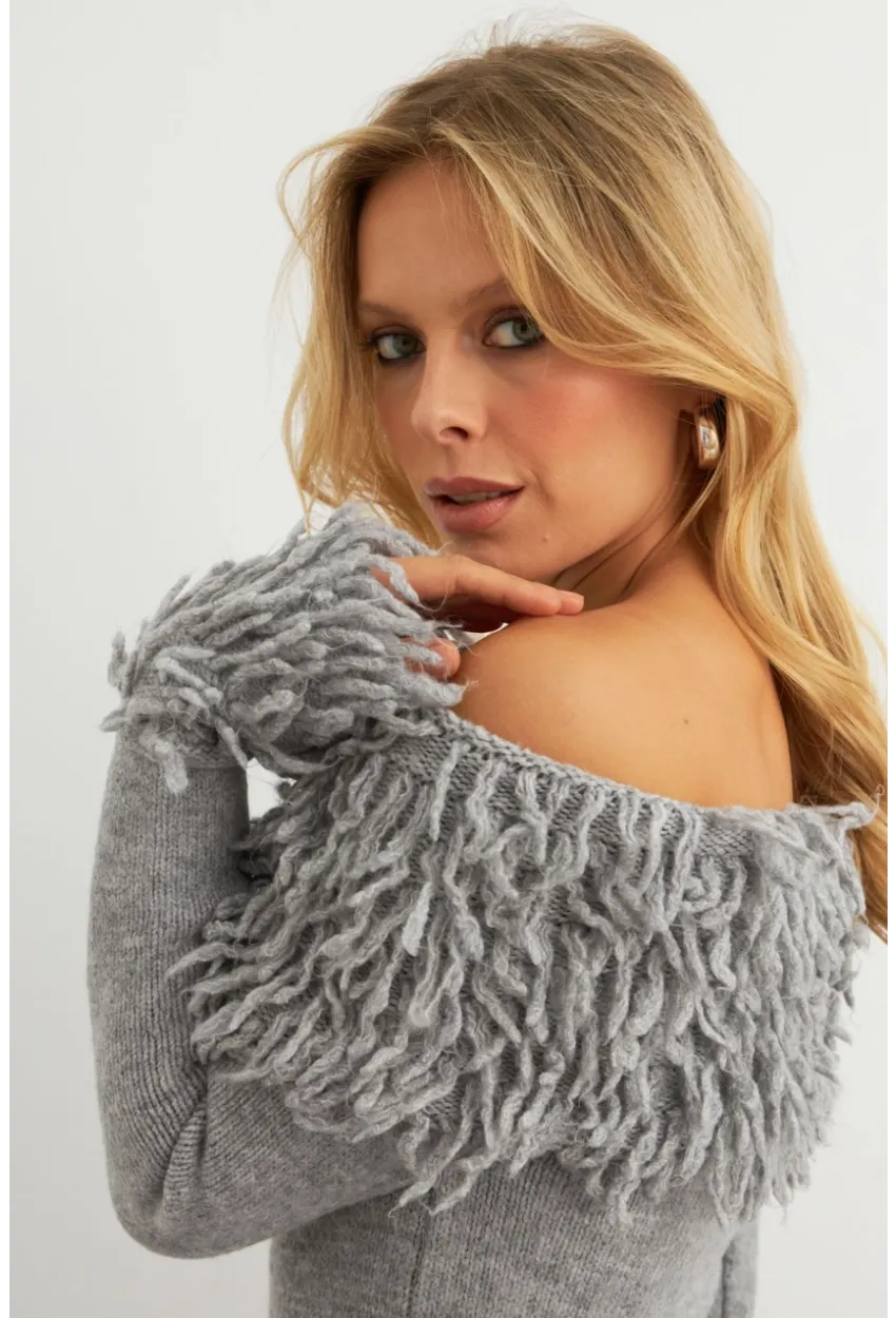 Kadın Gri Yakası Sakallı Madonna Bluz KZ542