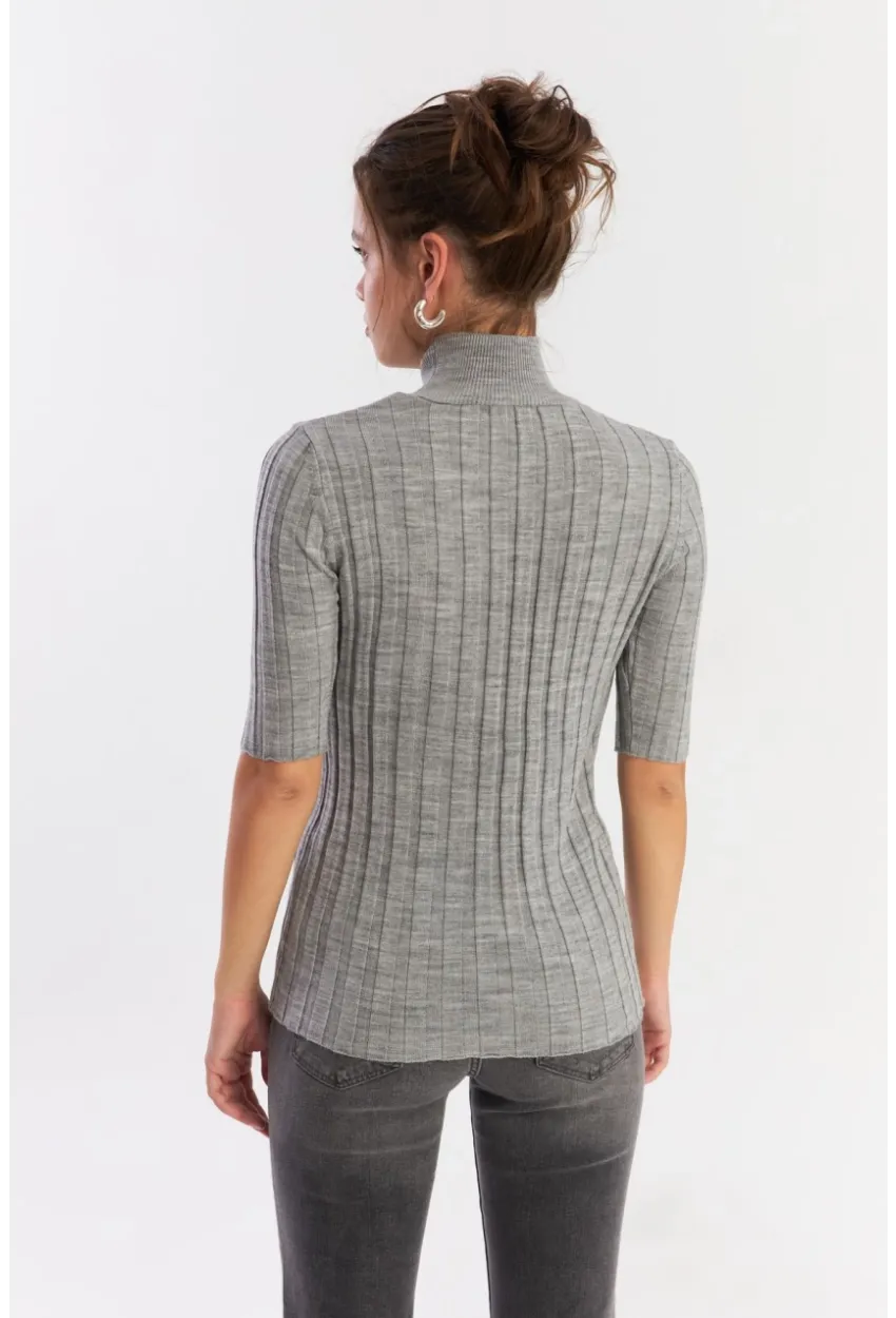 Kadın Gri Yarım Balıkçı Triko Bluz YV287