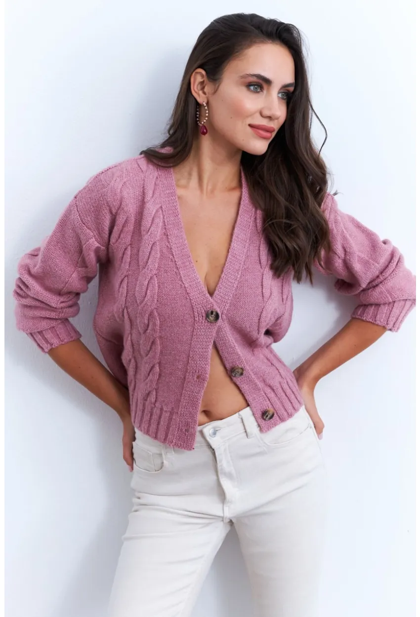 Kadın Gül Kurusu Saç Örgülü Hırka YV295