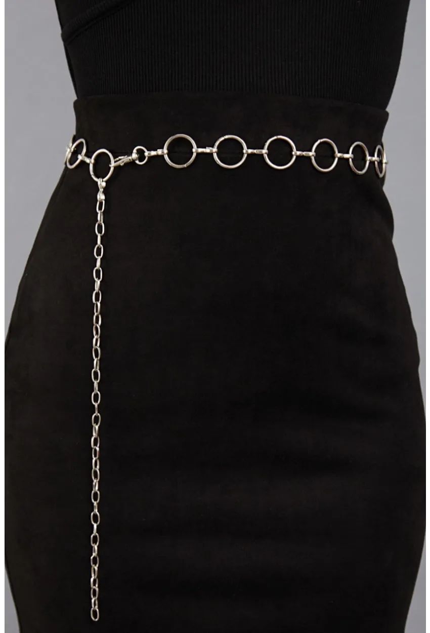 Kadın Gümüş Rengi Halkalı Zincir Kemer BE602