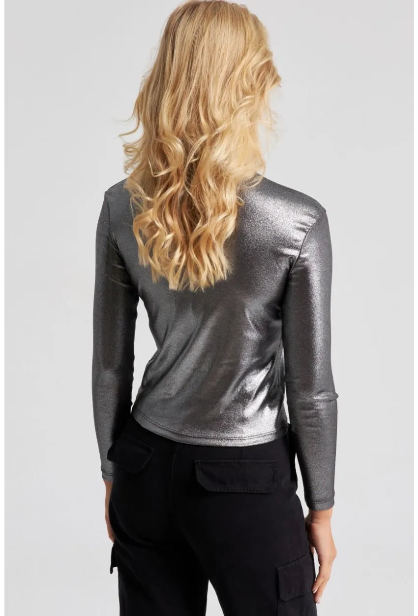 Kadın Gümüş Rengi Parlak Bluz LPP1245
