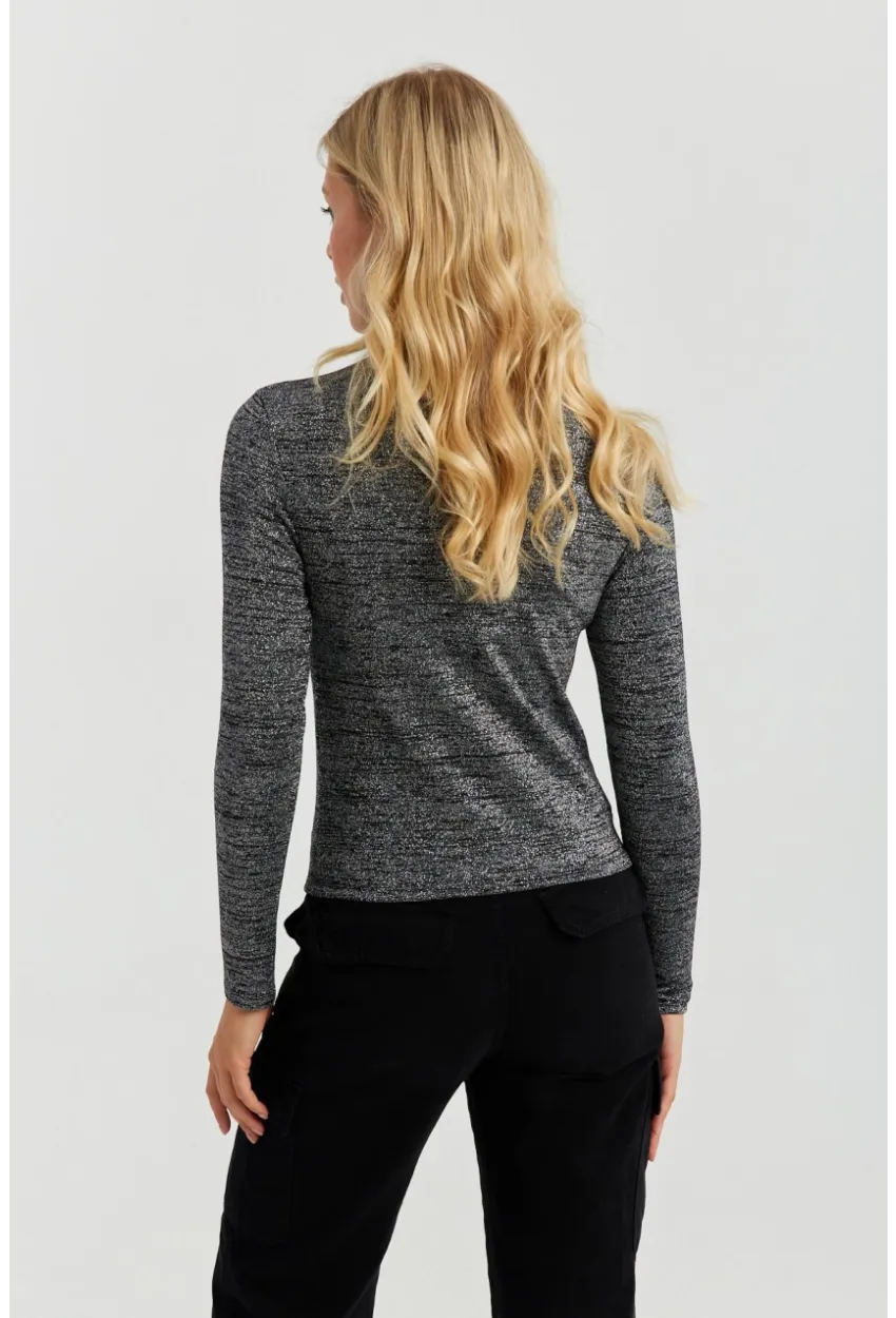 Kadın Gümüş Rengi Simli Balıkçı Bluz RX435