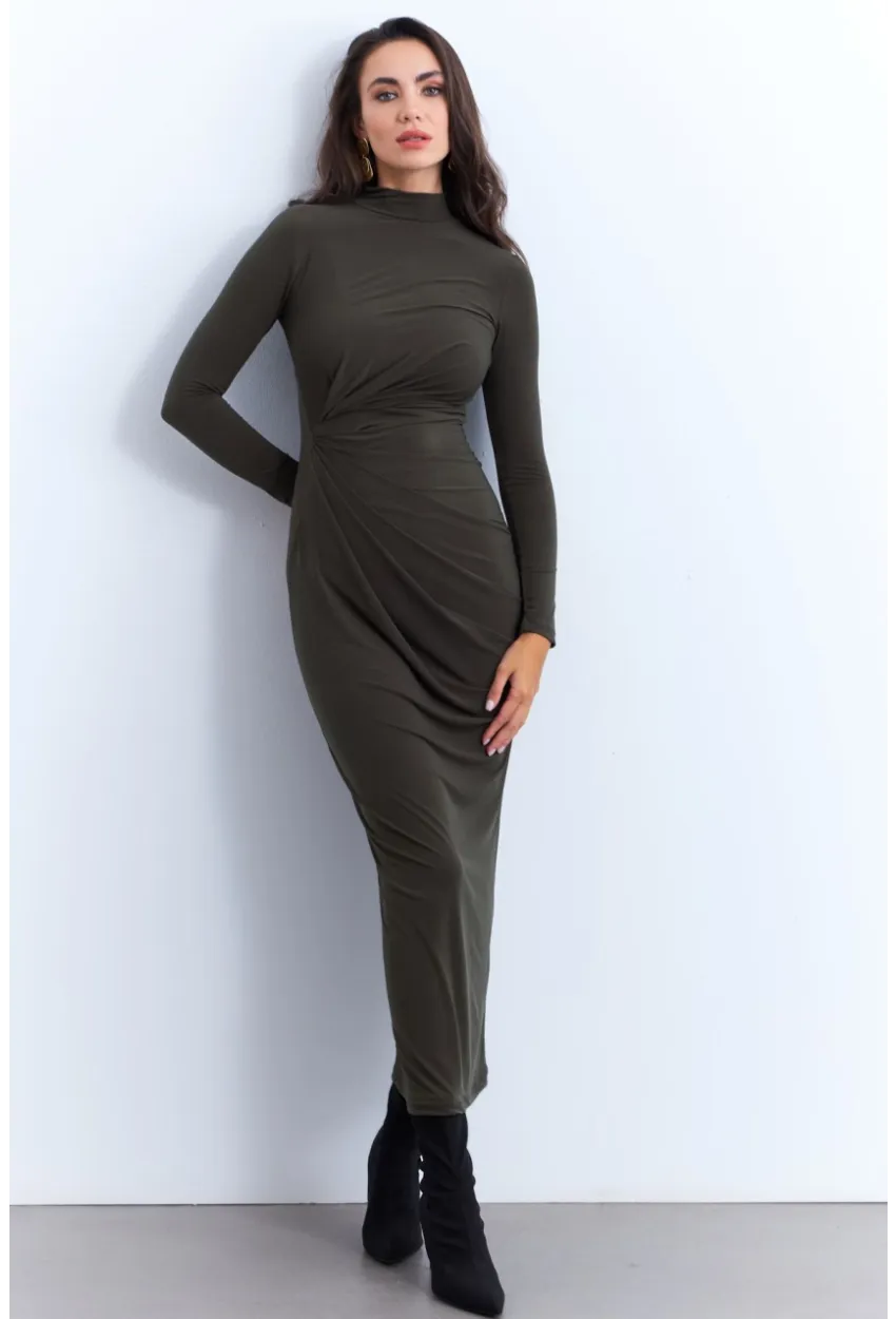 Kadın Haki Drapeli Maxi Elbise LİK12