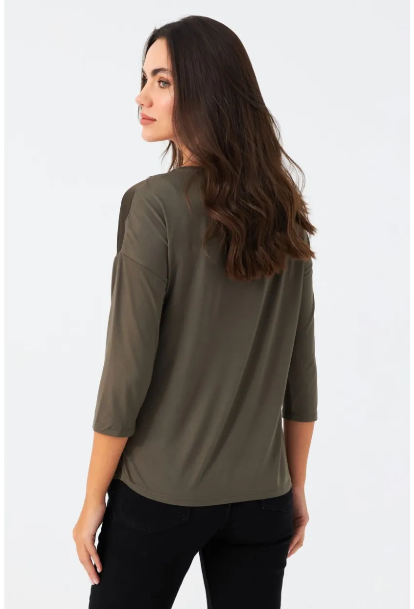 Kadın Haki Önü Saten Bluz MAYD16