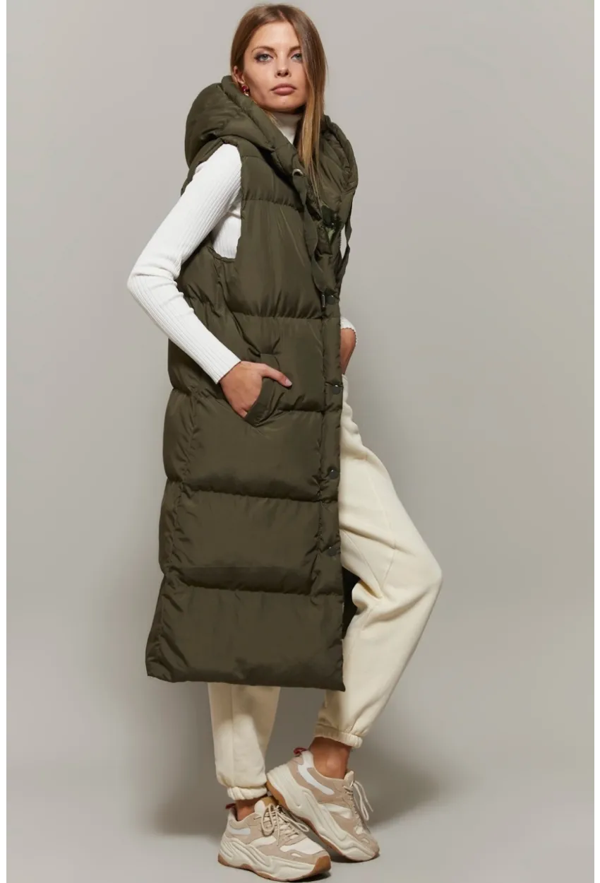 Kadın Haki Uzun Şişme Yelek DAF05
