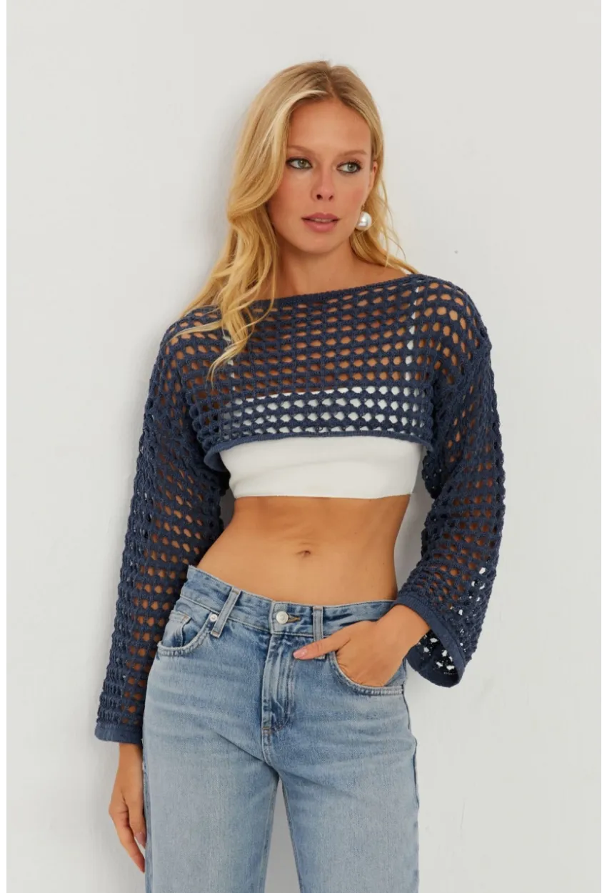 Kadın İndigo Ajurlu Bolero YV115