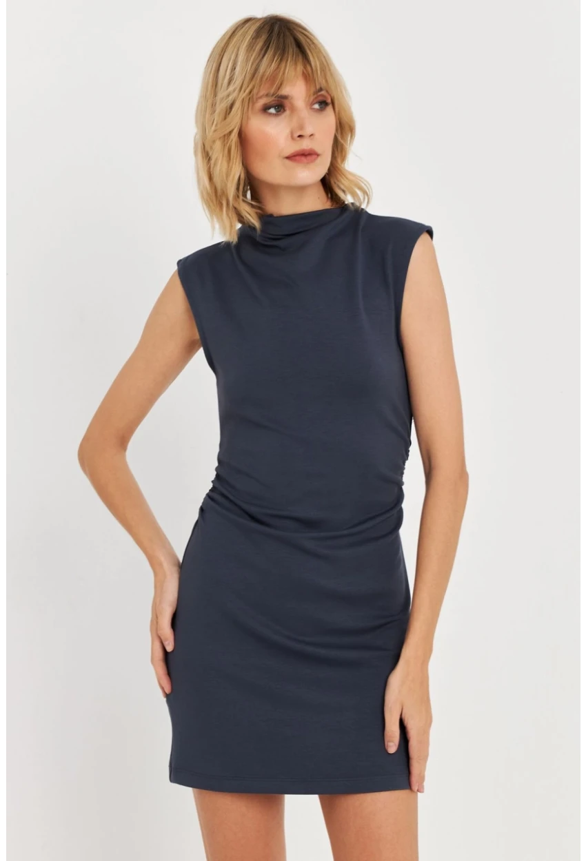 Kadın İndigo Drapeli Mini Elbise SE6