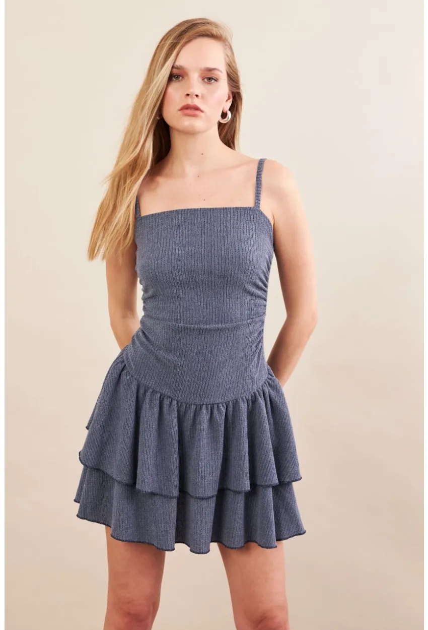 Kadın İndigo Fırfırlı Mini Elbise MOD7593