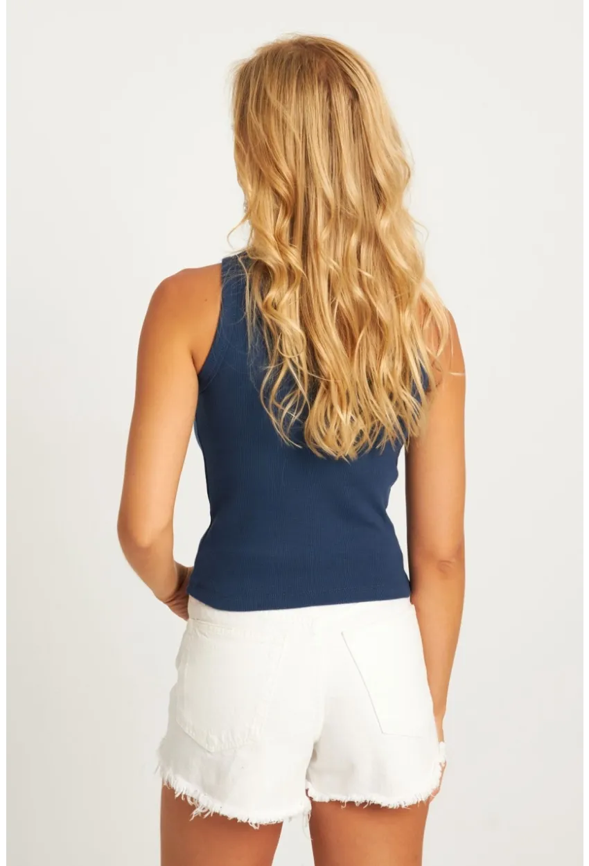 Kadın İndigo Halter Yaka Bluz AYD346