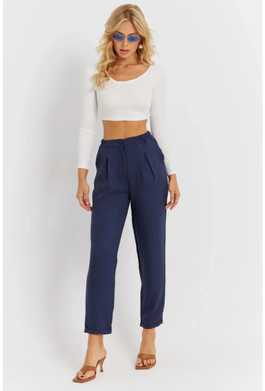 Kadın İndigo Keten Pantolon DMR340