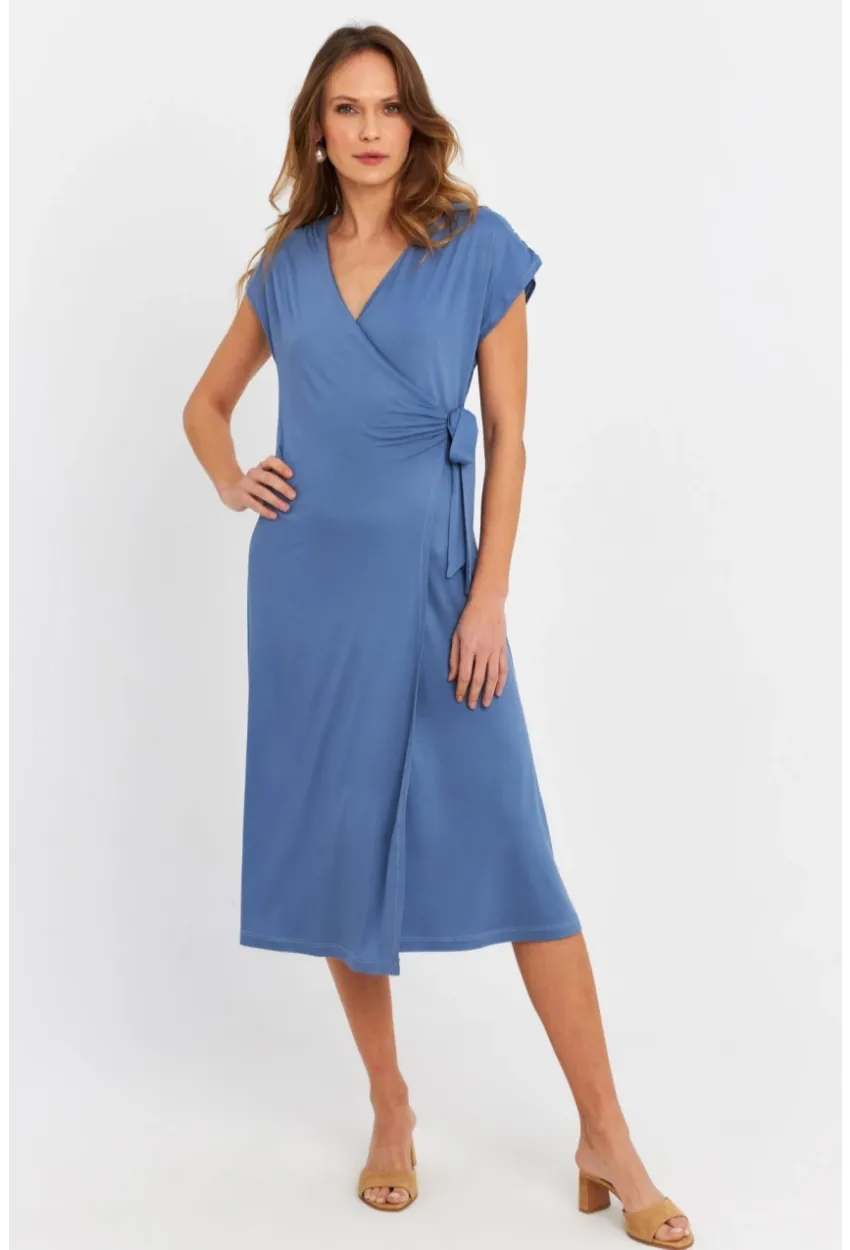 Kadın İndigo Kruvaze Midi Elbise EY3044