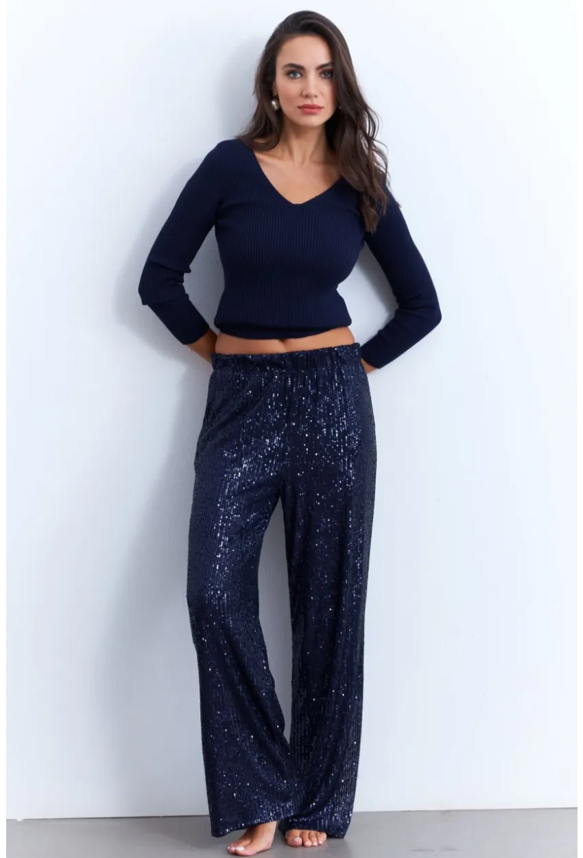 Kadın İndigo Payetli Pantolon SHR8