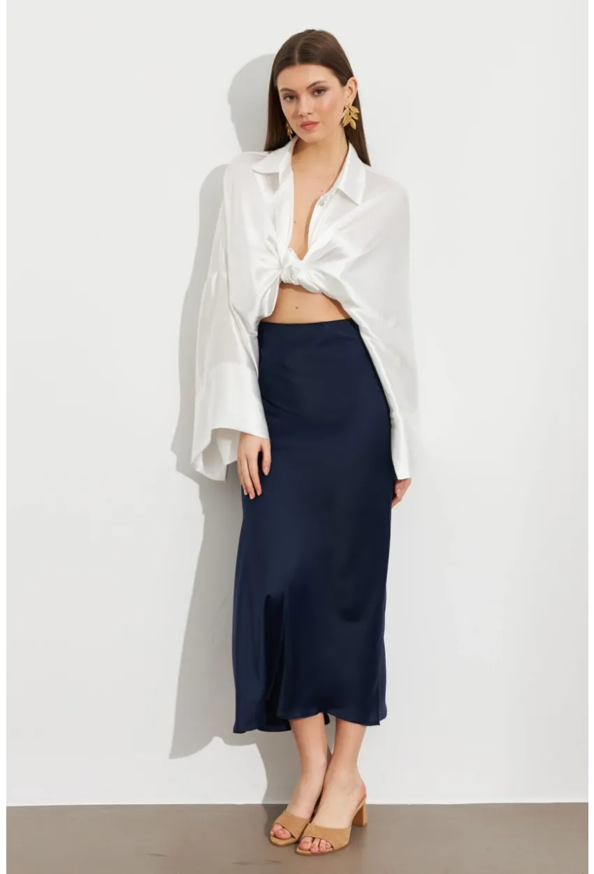 Kadın İndigo Saten Çan Etek SE20