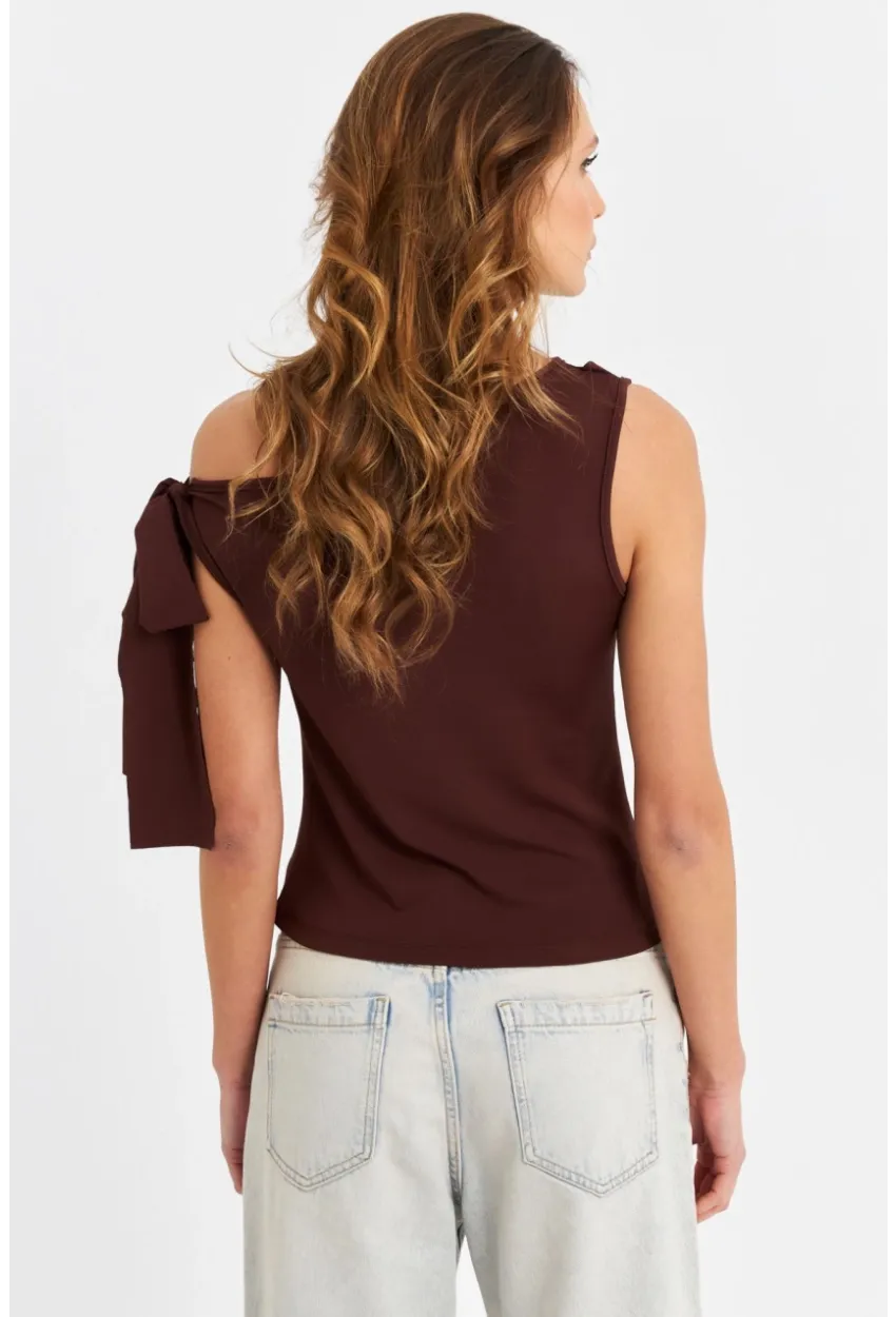 Kadın Kahverengi Bağlama Detaylı Bluz TF50