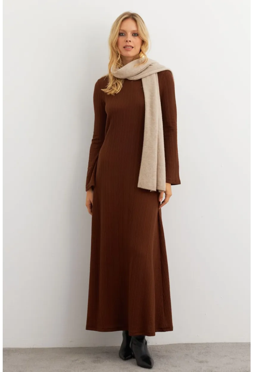 Kadın Kahverengi Basic Maxi Elbise MTF30