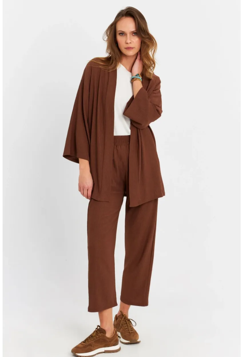 Kadın Kahverengi Bürümcük Alt-Üst Pantolon Takım MRU6728