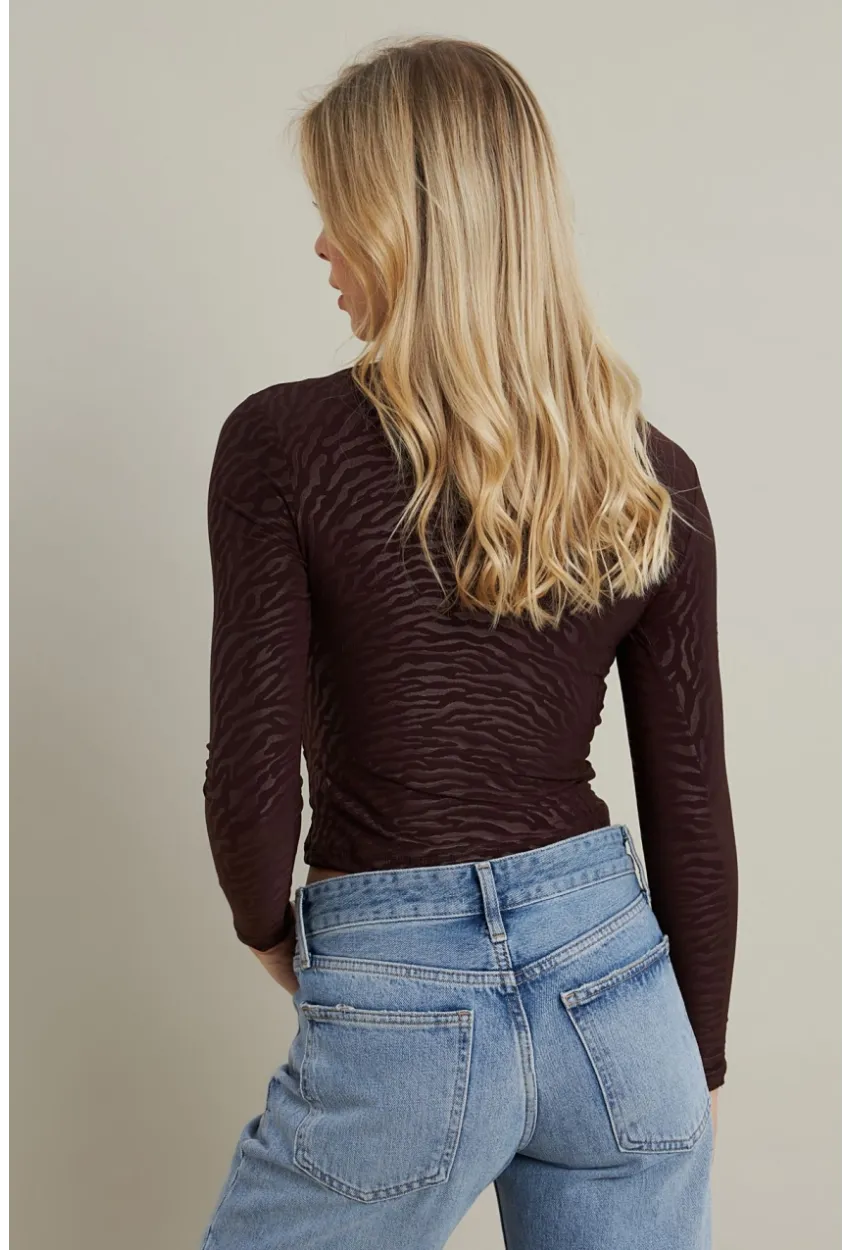 Kadın Kahverengi Desenli Büzgülü Bluz LPP1298