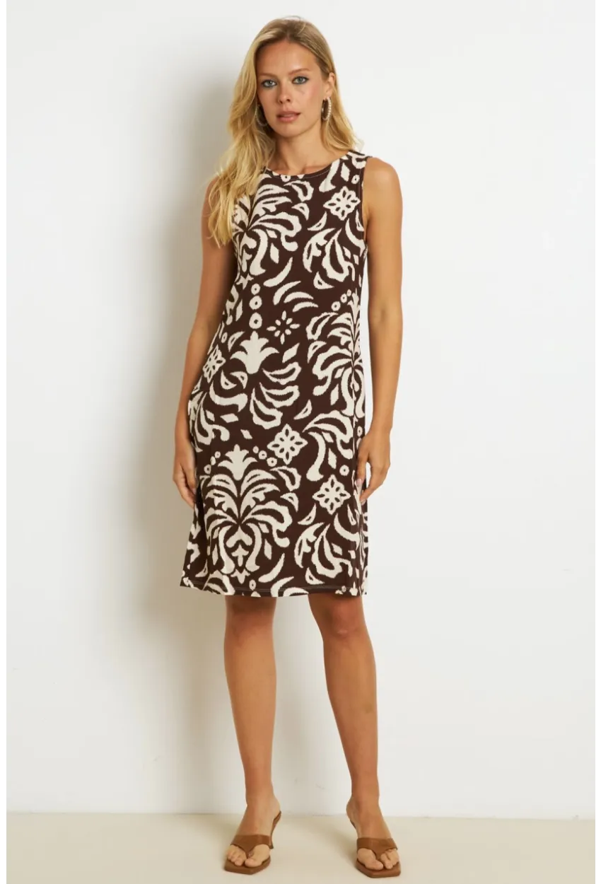 Kadın Kahverengi Desenli Cepli Midi Elbise YZ1059