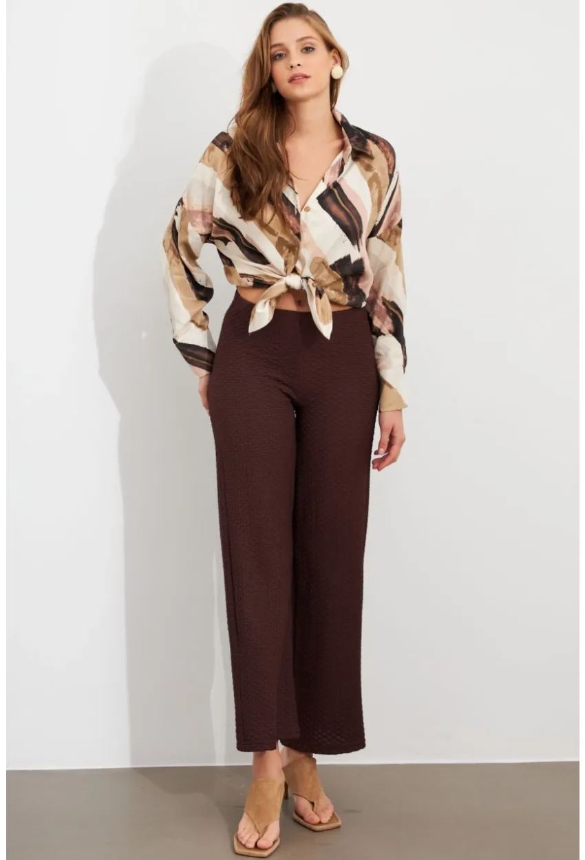 Kadın Kahverengi Gofre Pantolon ZH326