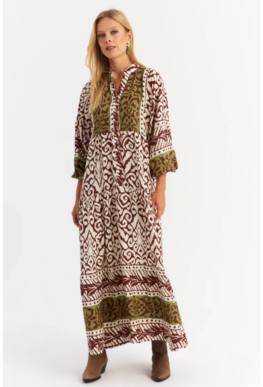 Kadın Kahverengi-Haki Volanlı Maxi Elbise MALO11