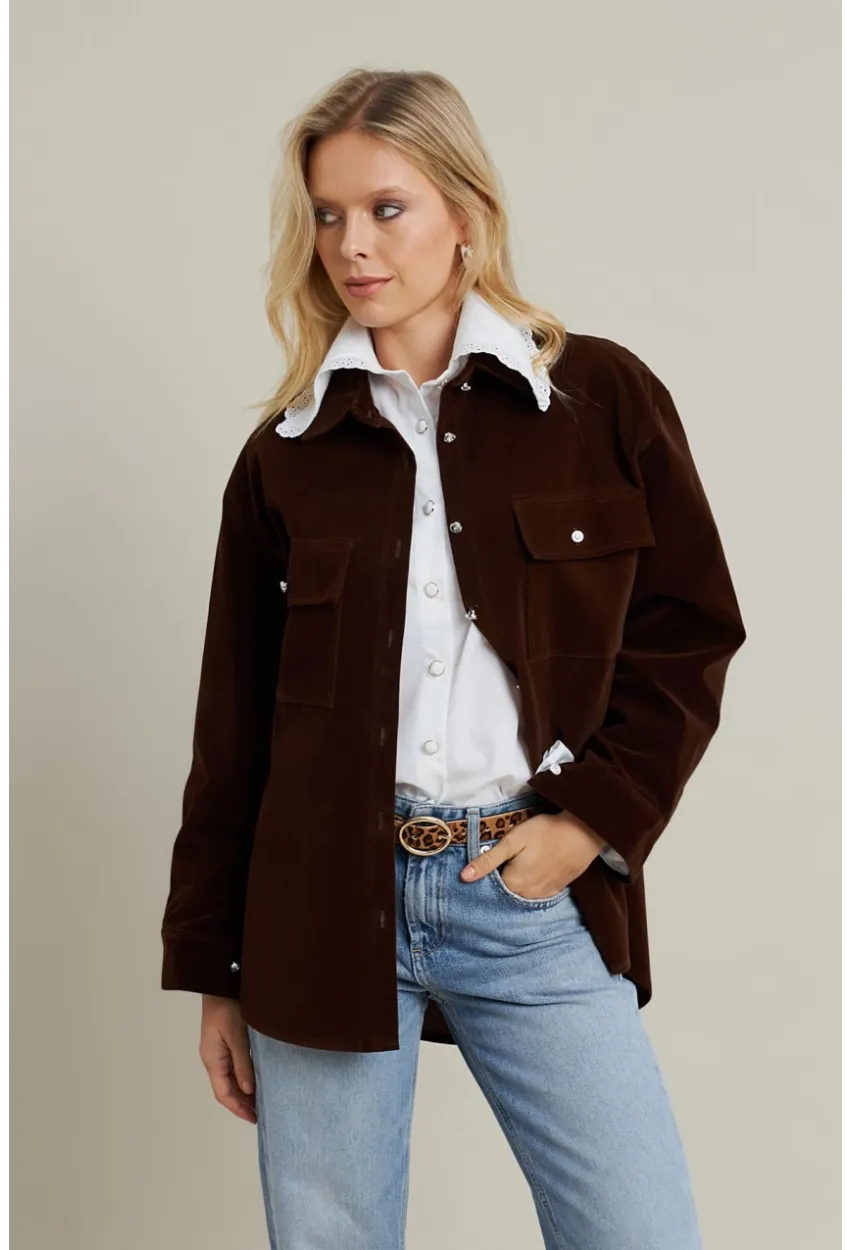 Kadın Kahverengi Kadife Gömlek MCAR1074