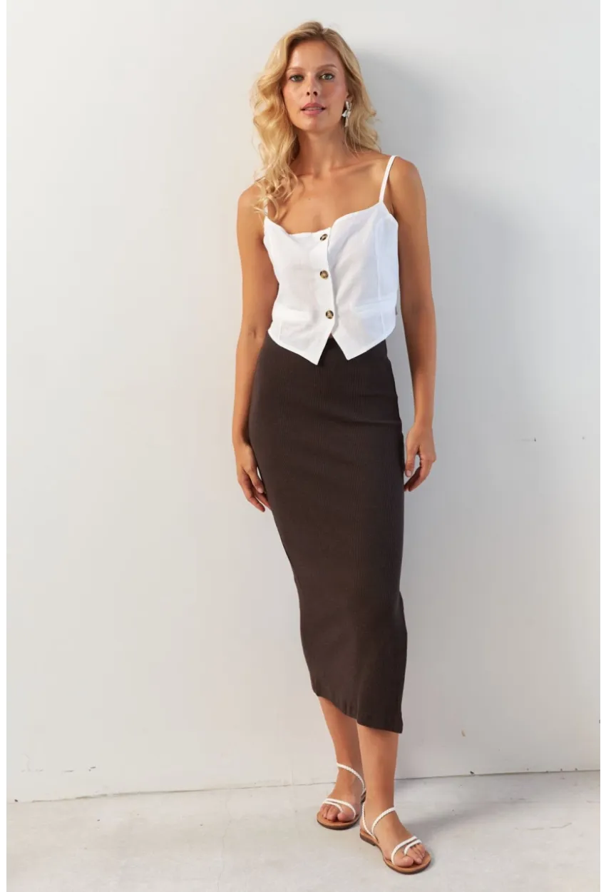 Kadın Kahverengi Kaşkorse Midi Etek XL2034