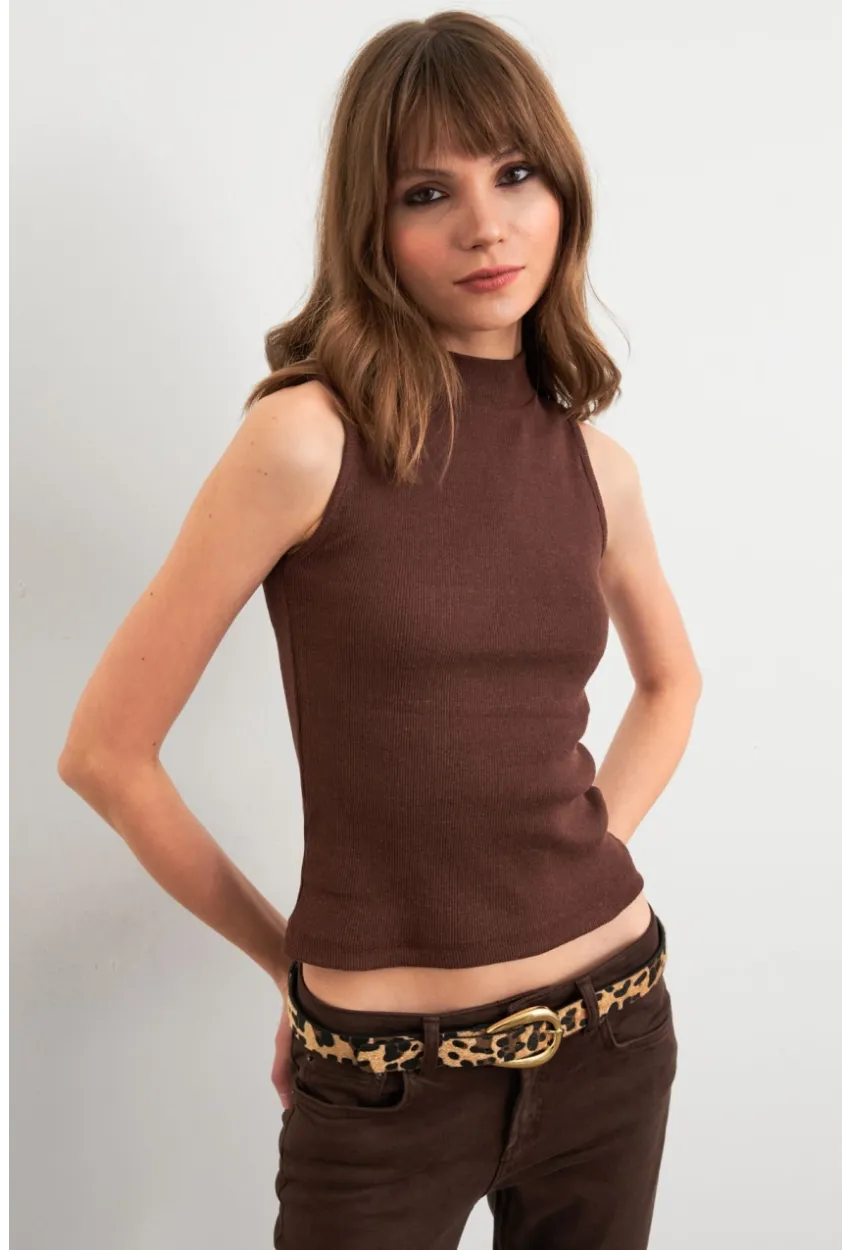 Kadın Kahverengi Kolsuz Bluz GA102