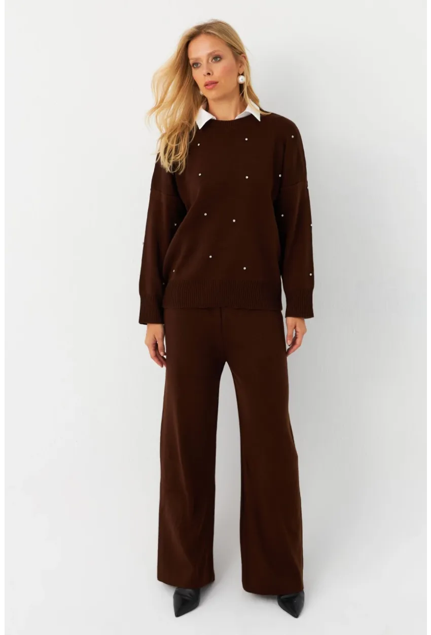 Kadın Kahverengi Taşlı Alt Üst Takım MYİL10