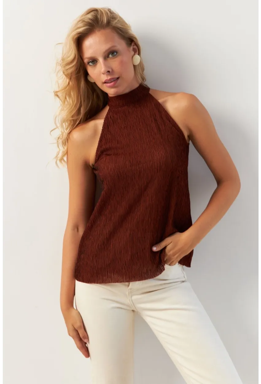 Kadın Kiremit Sırt Pencereli Bluz AYD373