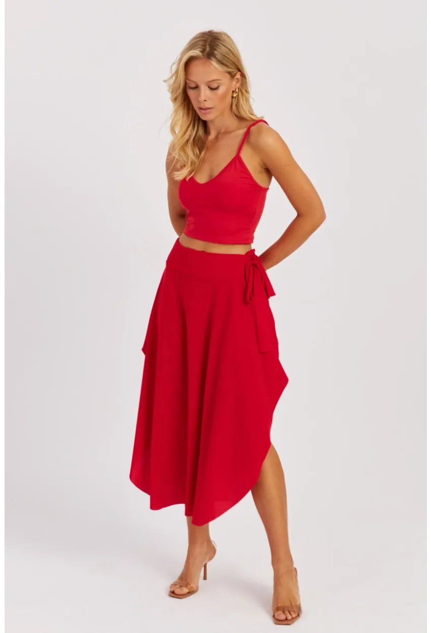 Kadın Kırmızı Asimetrik Etek LV176