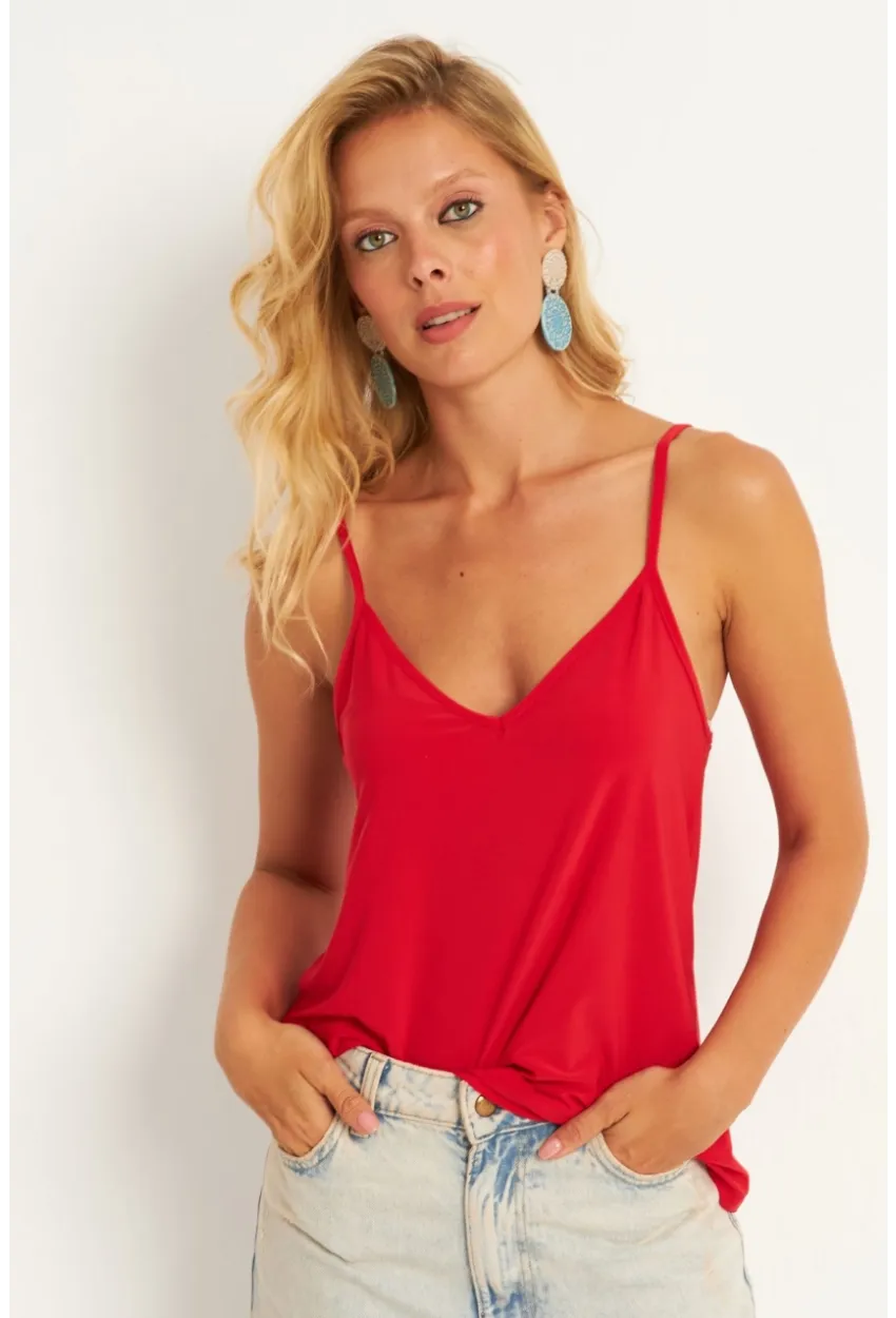 Kadın Kırmızı Askılı Bluz AYD269