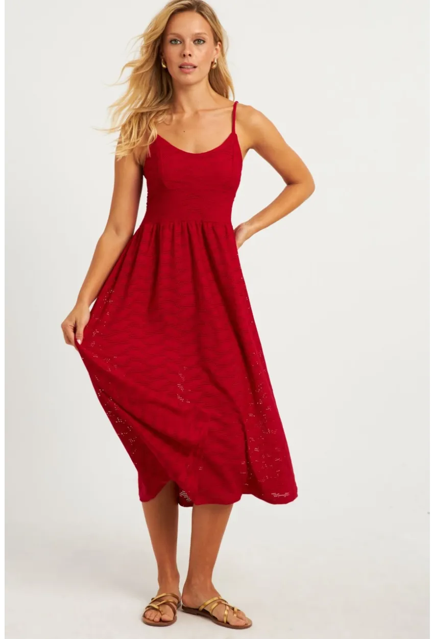Kadın Kırmızı Astarlı Brode Midi Elbise TW70102-90