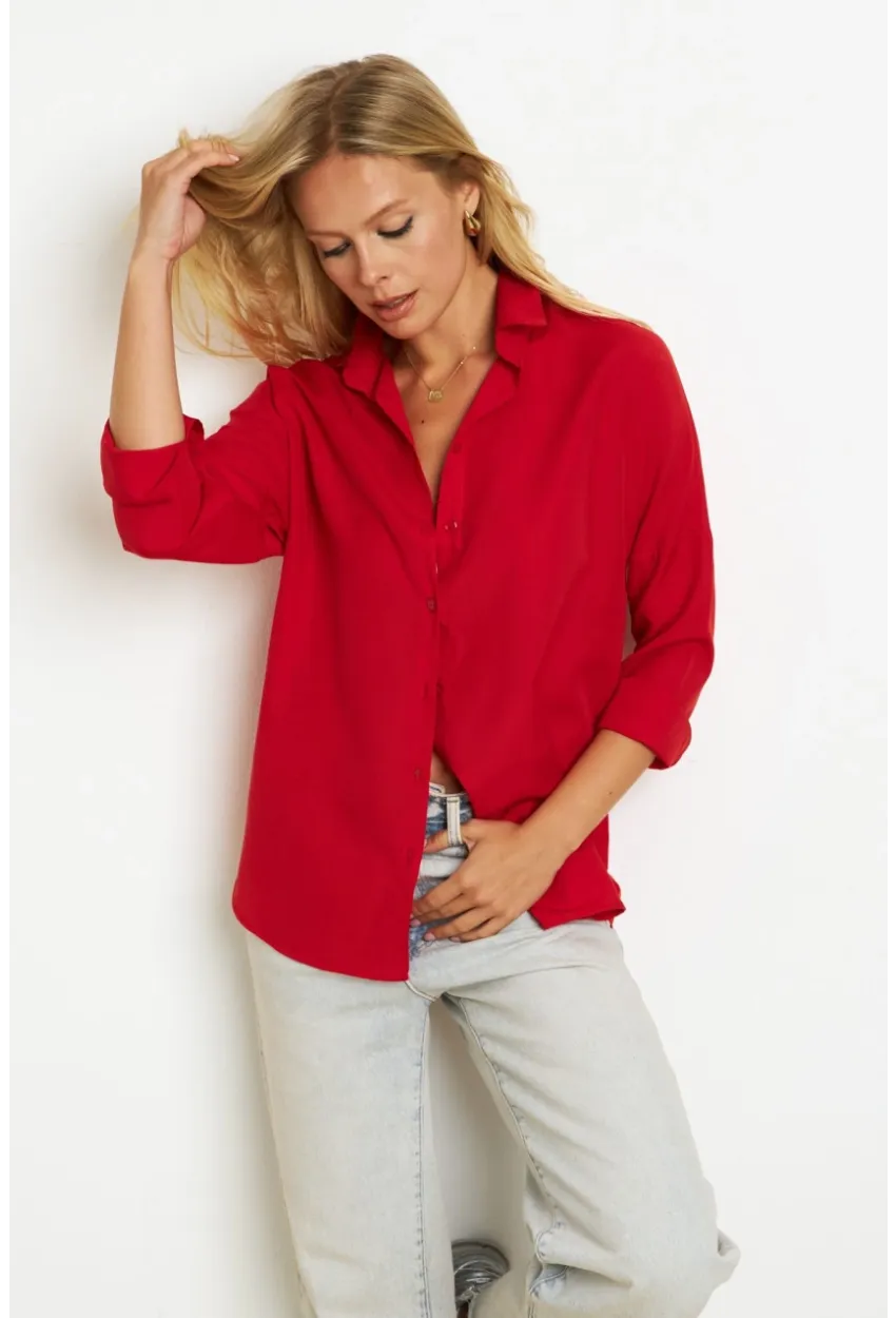 Kadın Kırmızı Basic Gömlek K1251