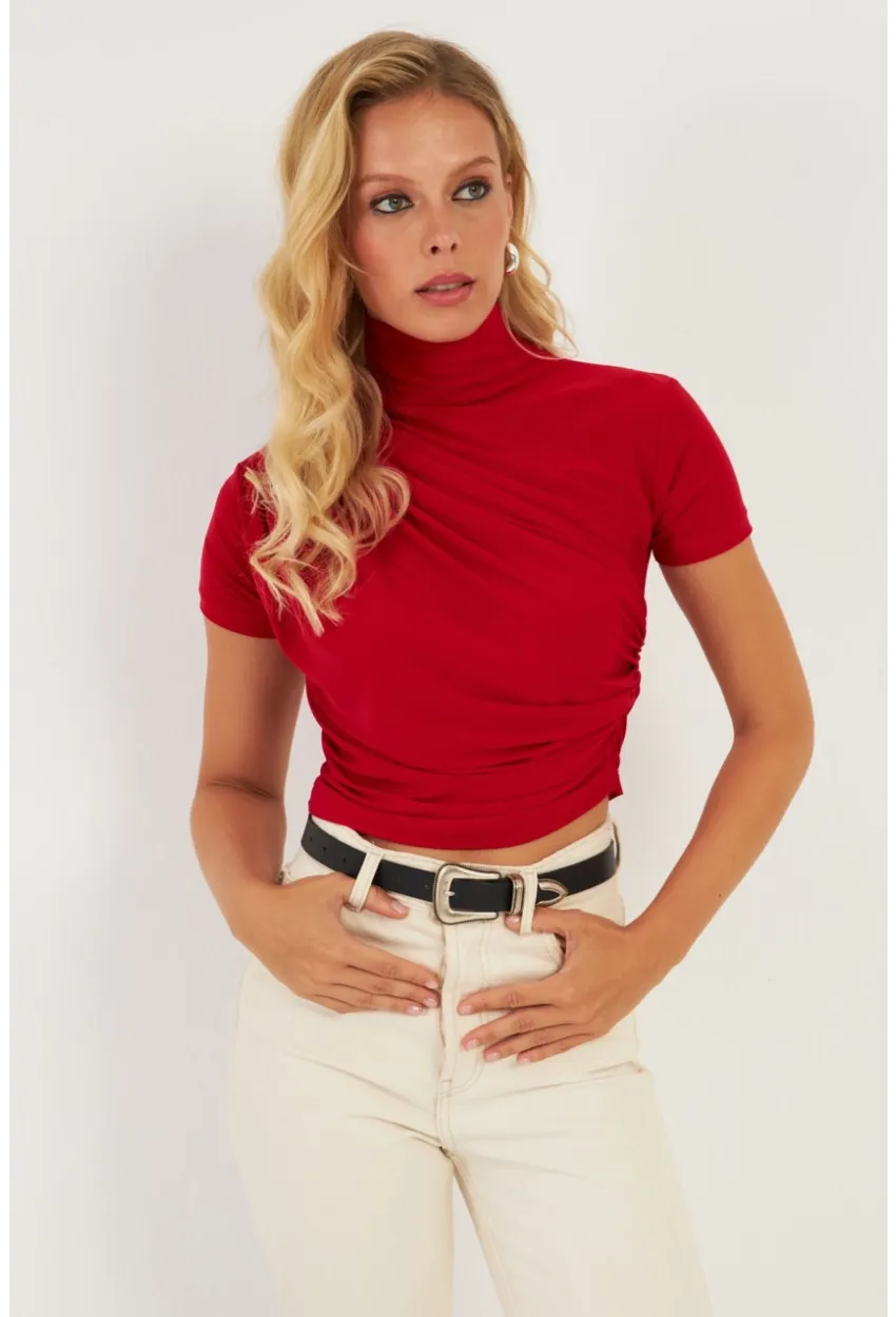 Kadın Kırmızı Büzgülü Bluz LPP1287