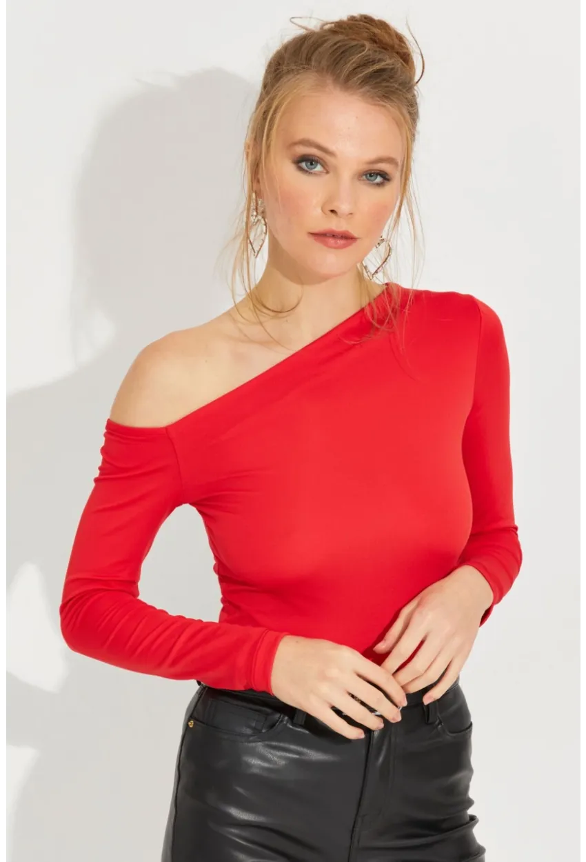 Kadın Kırmızı Çapraz Yaka Bluz EY2597