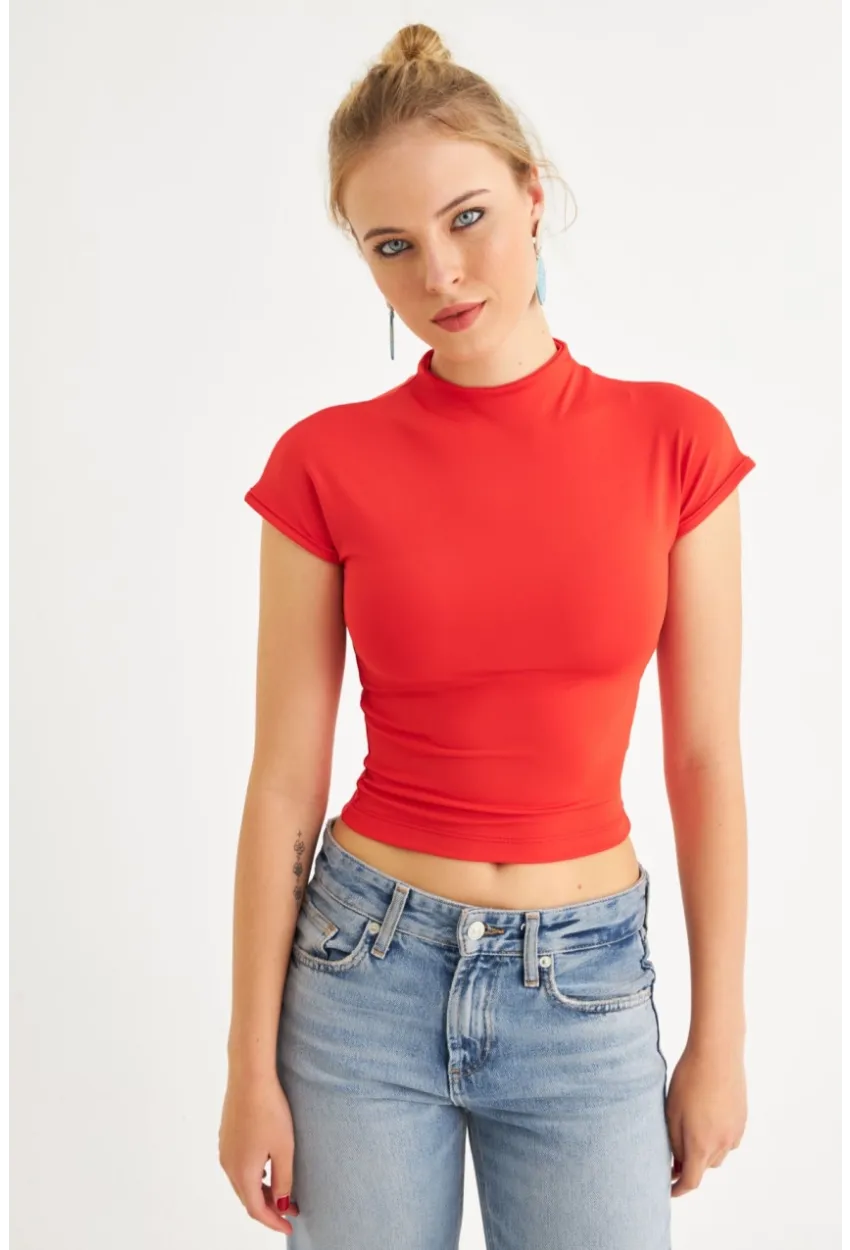 Kadın Kırmızı Dalgıç Bluz EY2564
