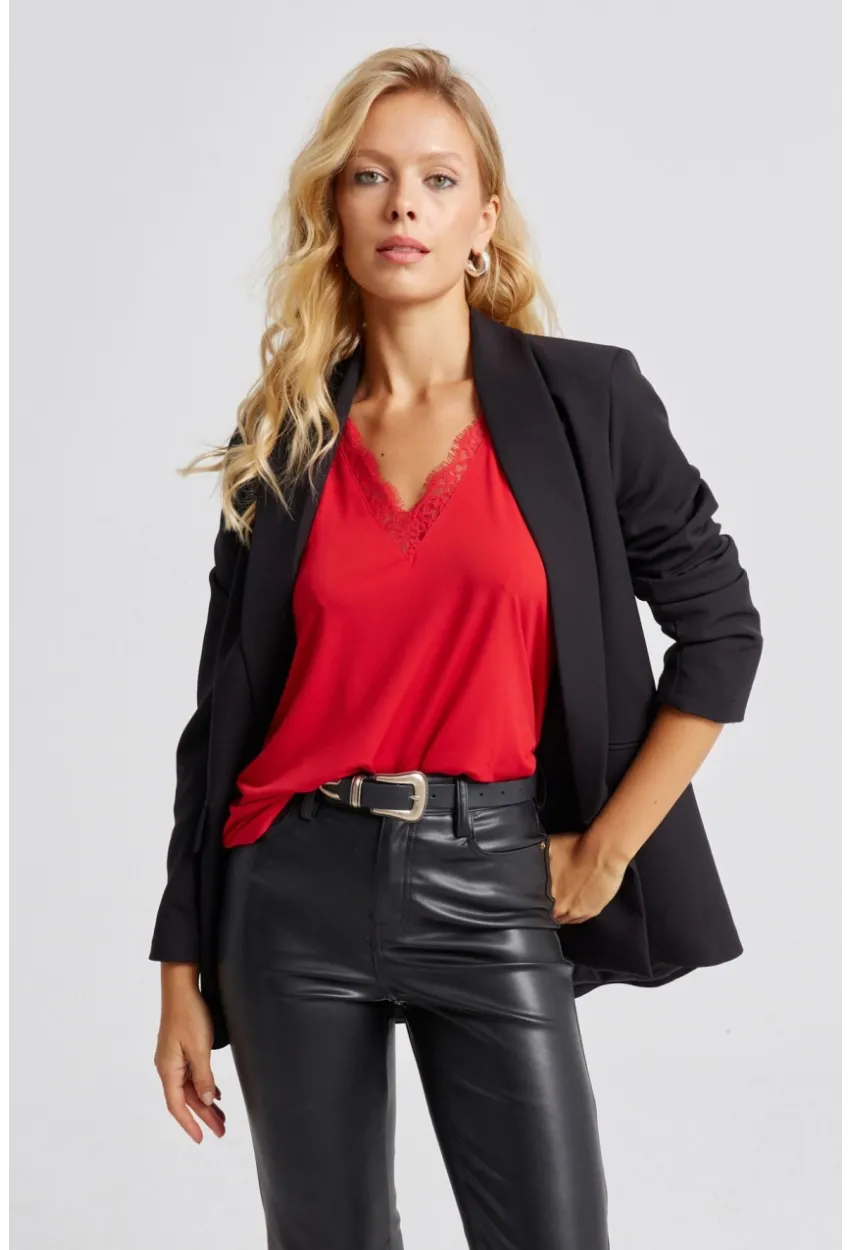 Kadın Kırmızı Dantel Detaylı Bluz LPP1248