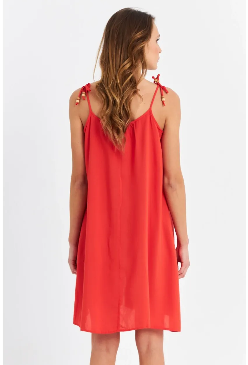 Kadın Kırmızı Düğmeli Mini Elbise PC20655